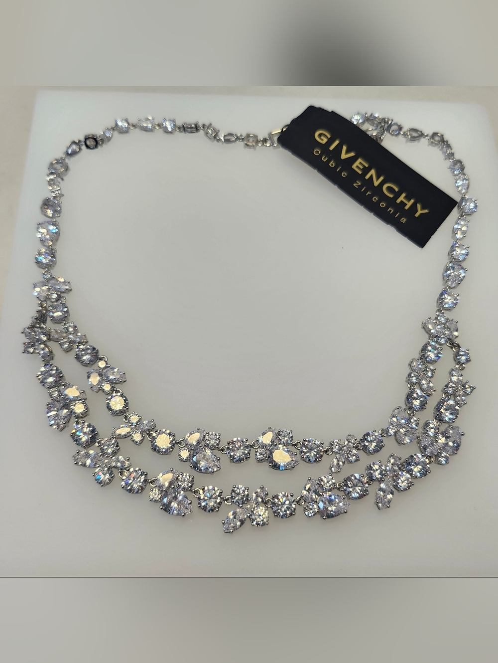 NWT Givenchy Silver-Tone Cubic Zirconia Layered Statement Necklace